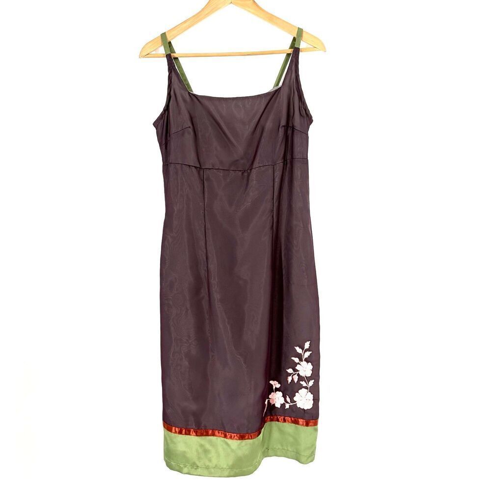 Calme Dress Y2K Size 9 Purple Floral Emroidered Sheath Sleeveless Slip Strappy